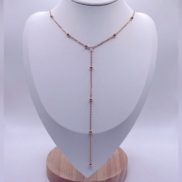 18K Gold Plated Bead Long Fringe Necklace - Picture 1 of 5
